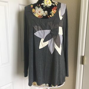 Monroe Main Long Sleeve Blouse Floral Design 2X